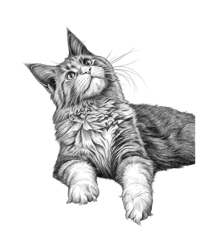 Pencil-style engraving preview of the same orange cat